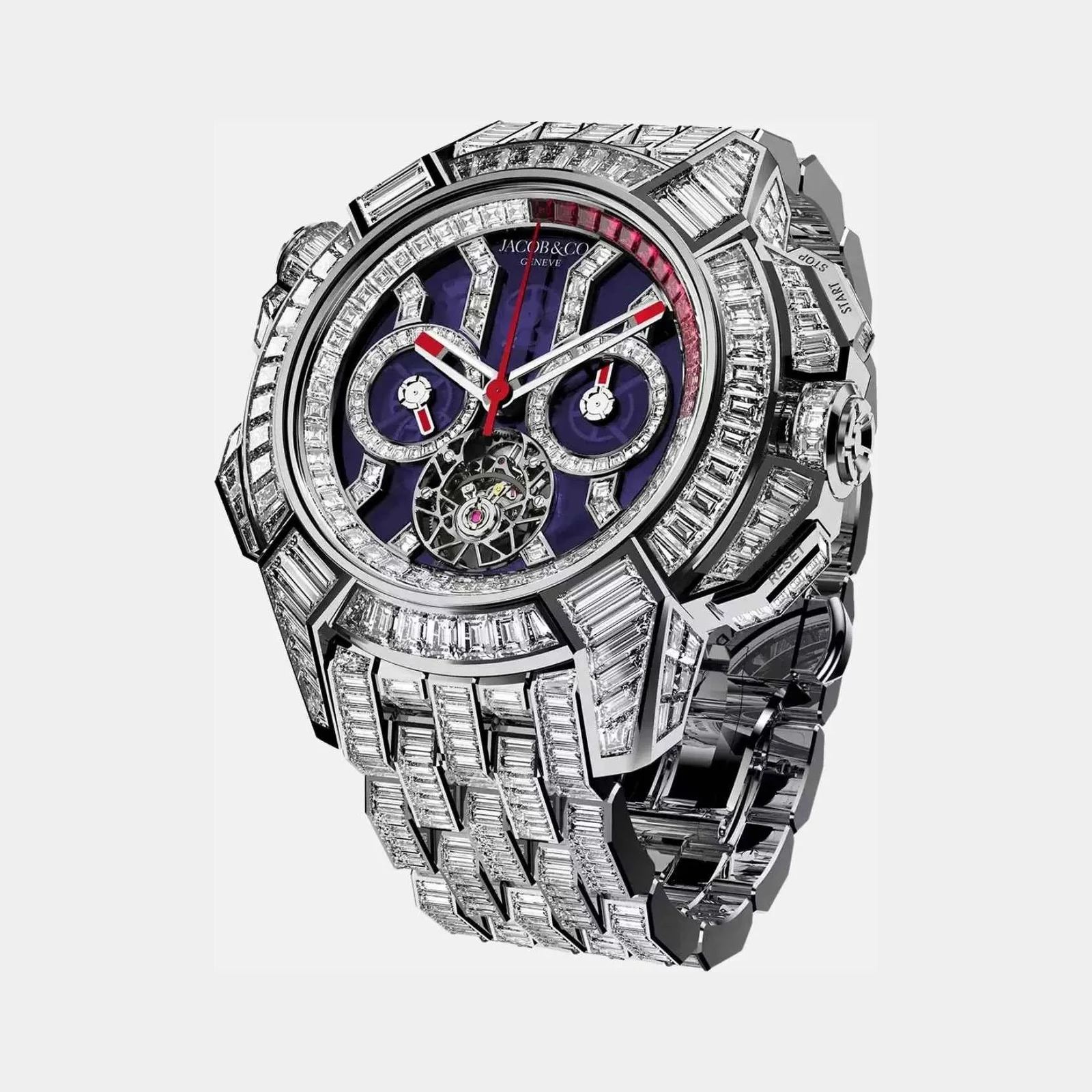 Jacob & Co Epic X Chrono Tourbillon Baguette Blue Crystal Bracelet