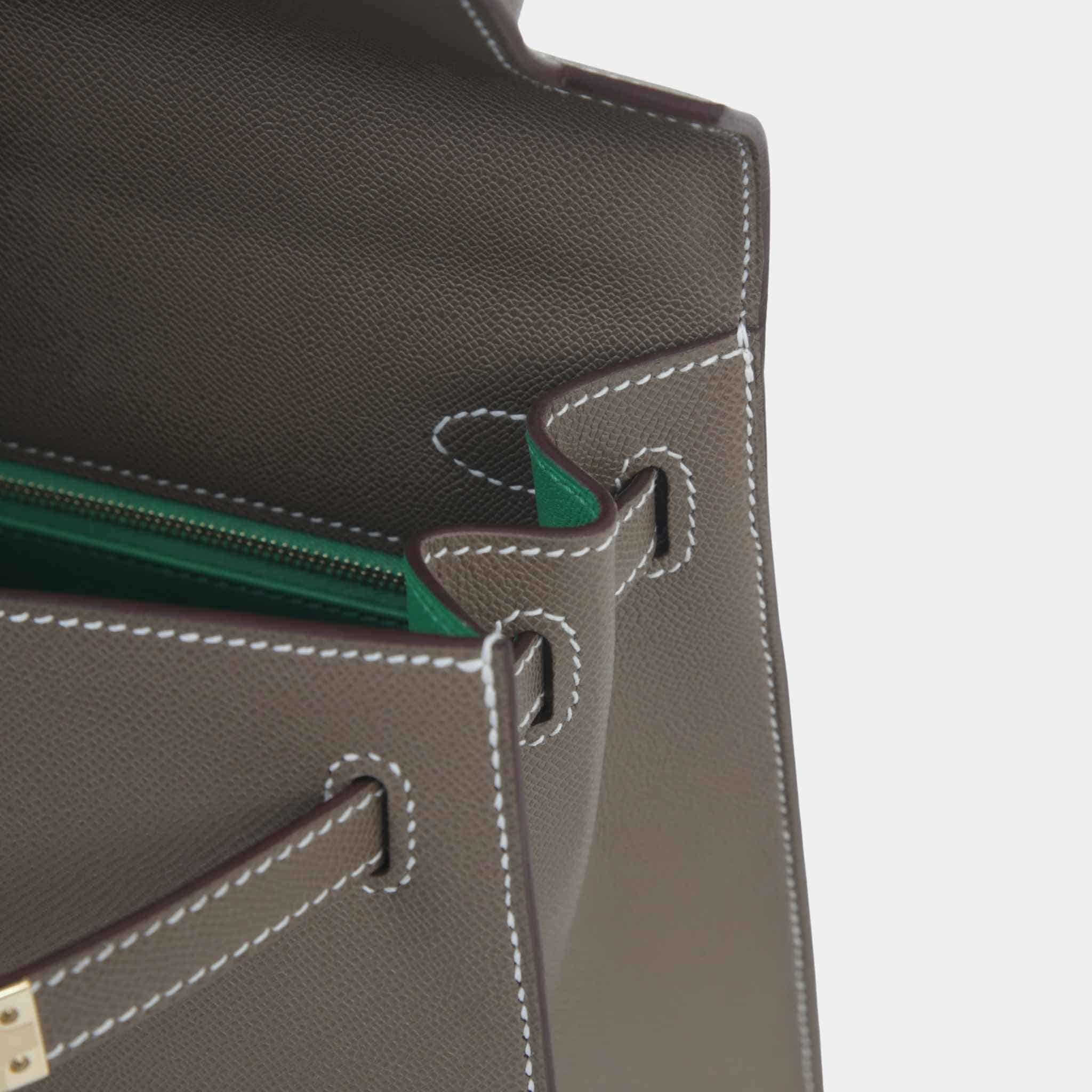 Hermès Kelly 25 Verso Madame Sellier Etoupe/Bamboo PBHW