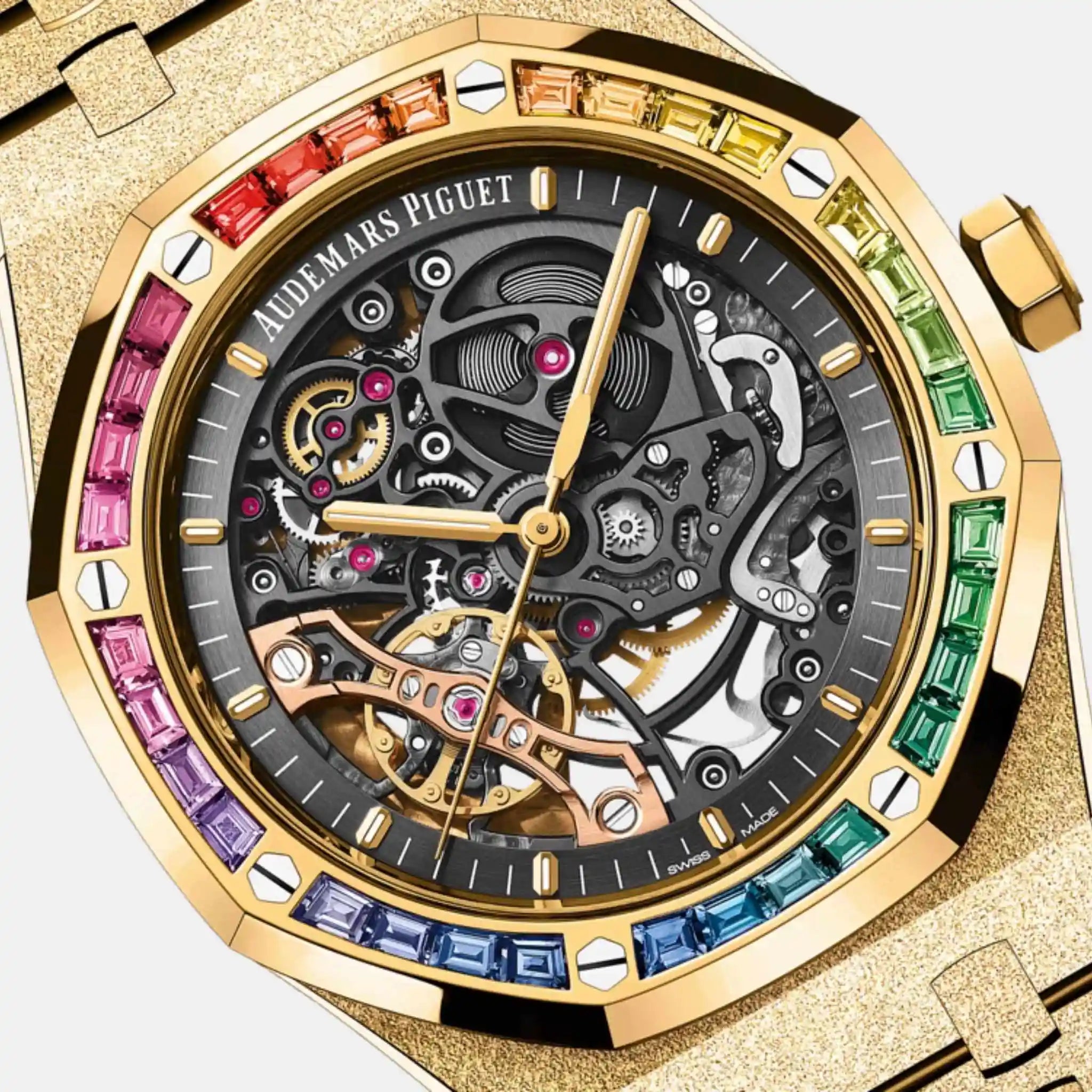 Audemars Piguet Royal Oak 15412Ba.Yg.1224Ba.01 Yellow Gold Rainbow Gem-Set Bezel